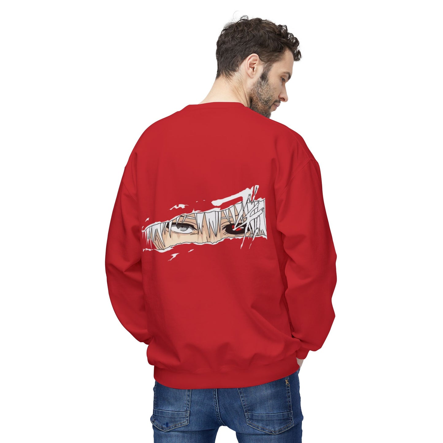 Anime Eyes Crewneck Sweatshirt — Split-Panel Manga Character Faces