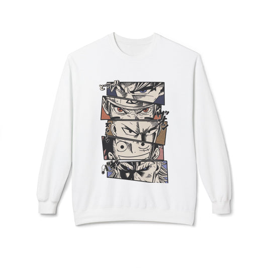 Anime Eyes Crewneck Sweatshirt — Split-Panel Manga Character Faces