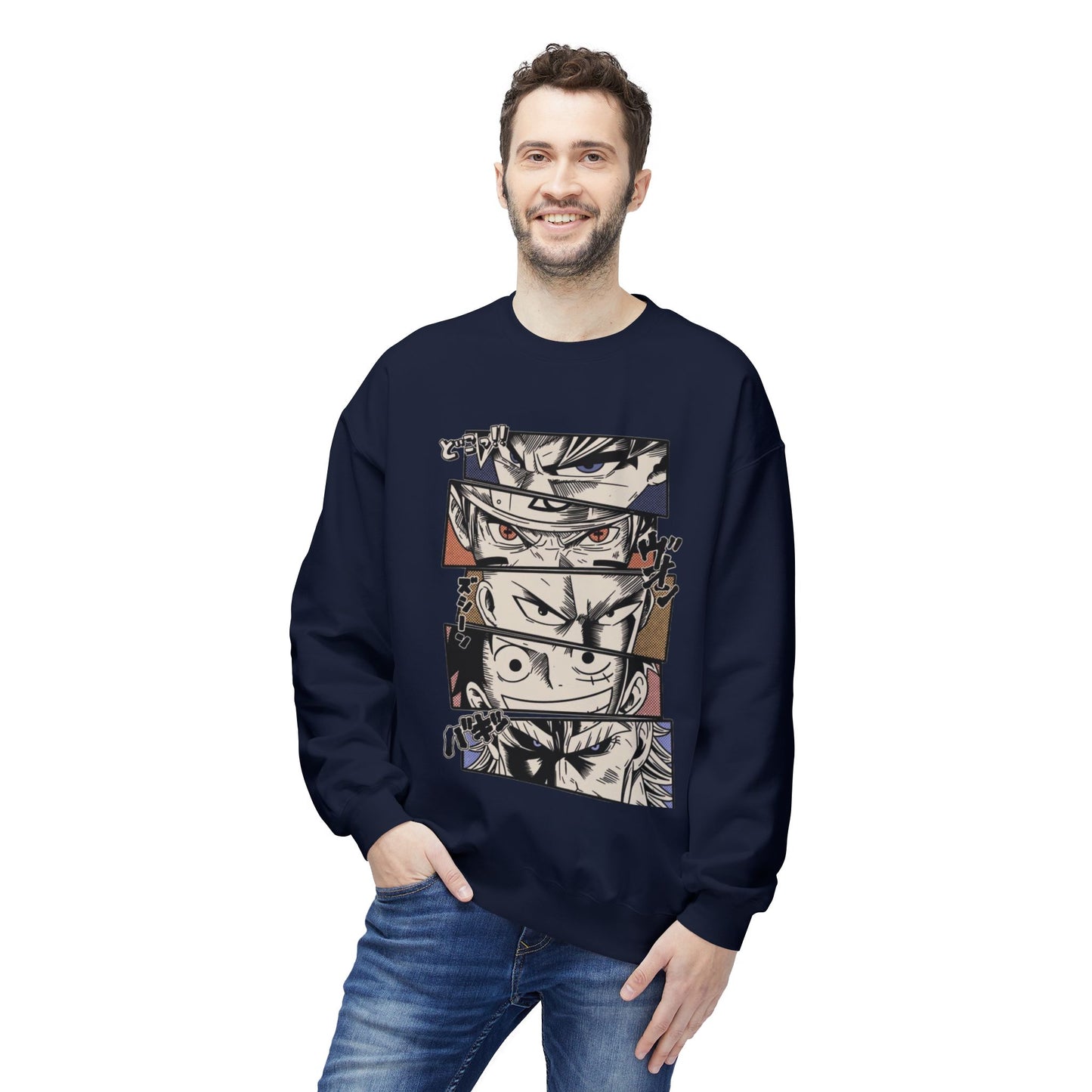 Anime Eyes Crewneck Sweatshirt — Split-Panel Manga Character Faces