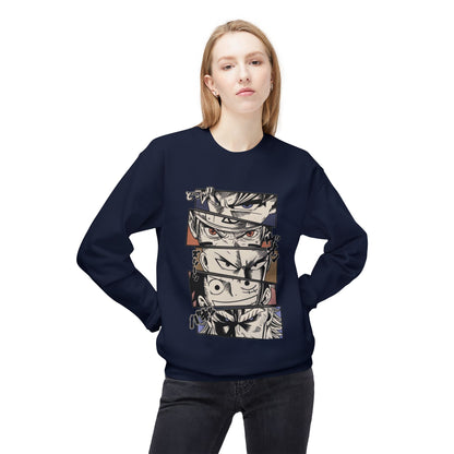 Anime Eyes Crewneck Sweatshirt — Split-Panel Manga Character Faces