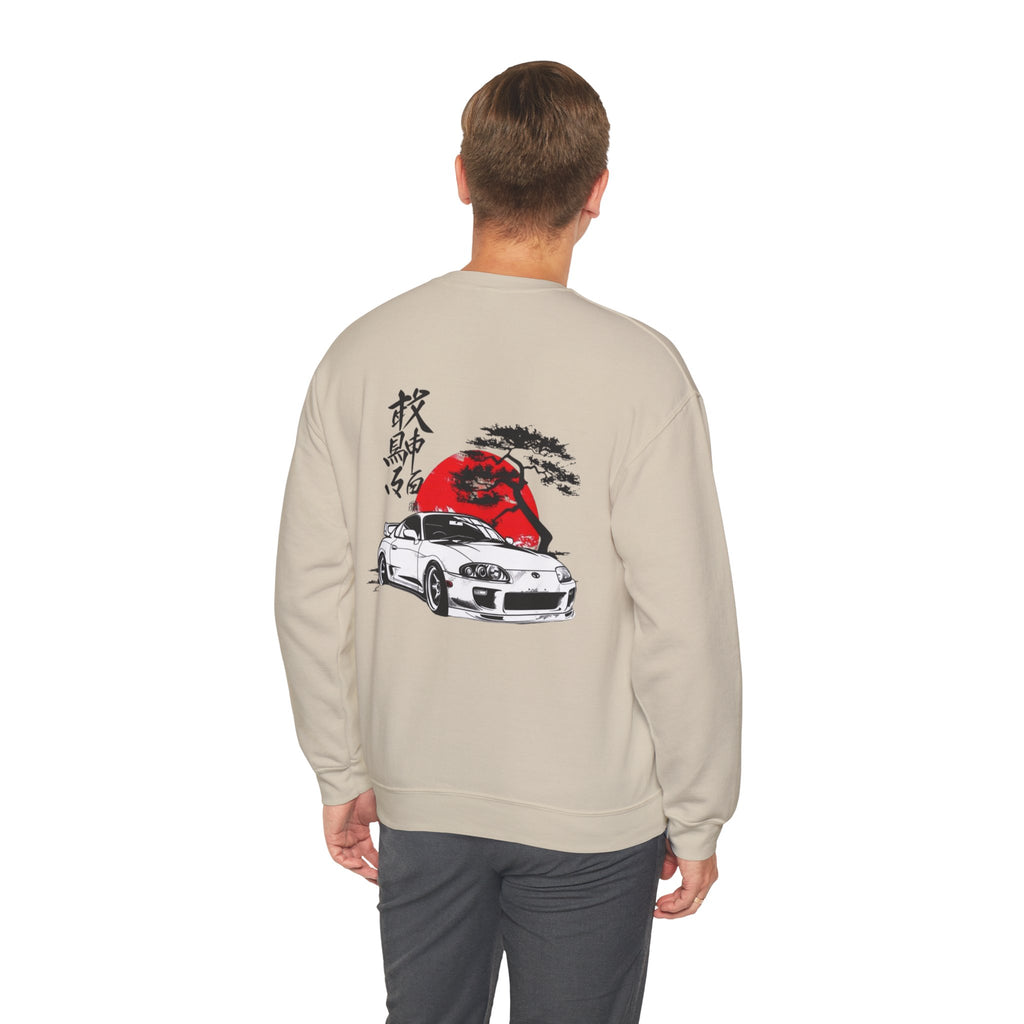 JDM Supra Crewneck Sweatshirt — Rising Sun & Kanji Sports Car Graphic