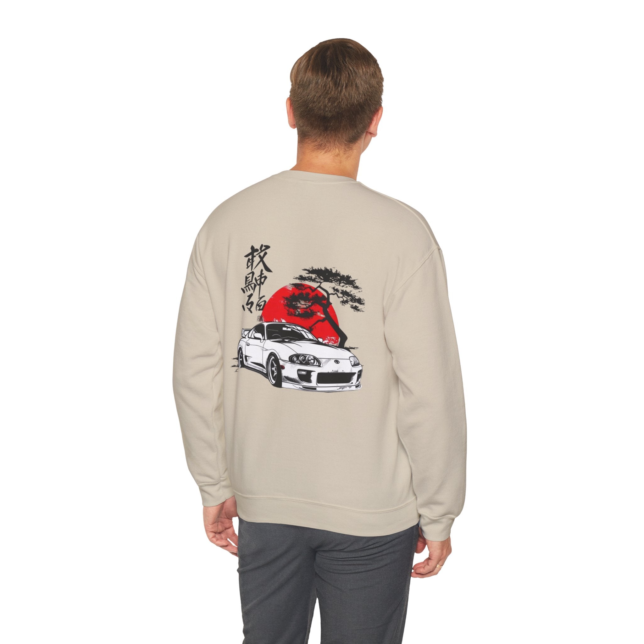 JDM Supra Crewneck Sweatshirt — Rising Sun & Kanji Sports Car Graphic