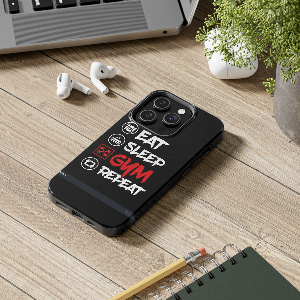 Durable Gym Phone Cases | Eat Sleep Gym Repeat Design, Sports Gift, Fitness Accessory, Workout Phone Cover, Gym Lover Phone Case