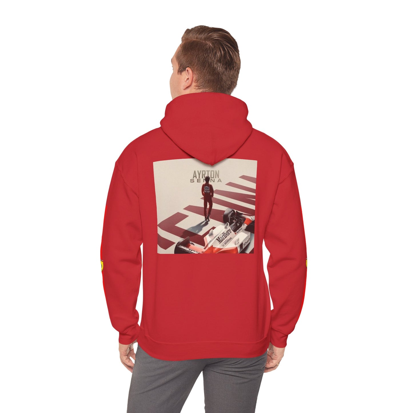 Ferrari Racing Hoodie – Prancing Horse & Ayrton Senna Retro F1 Graphic