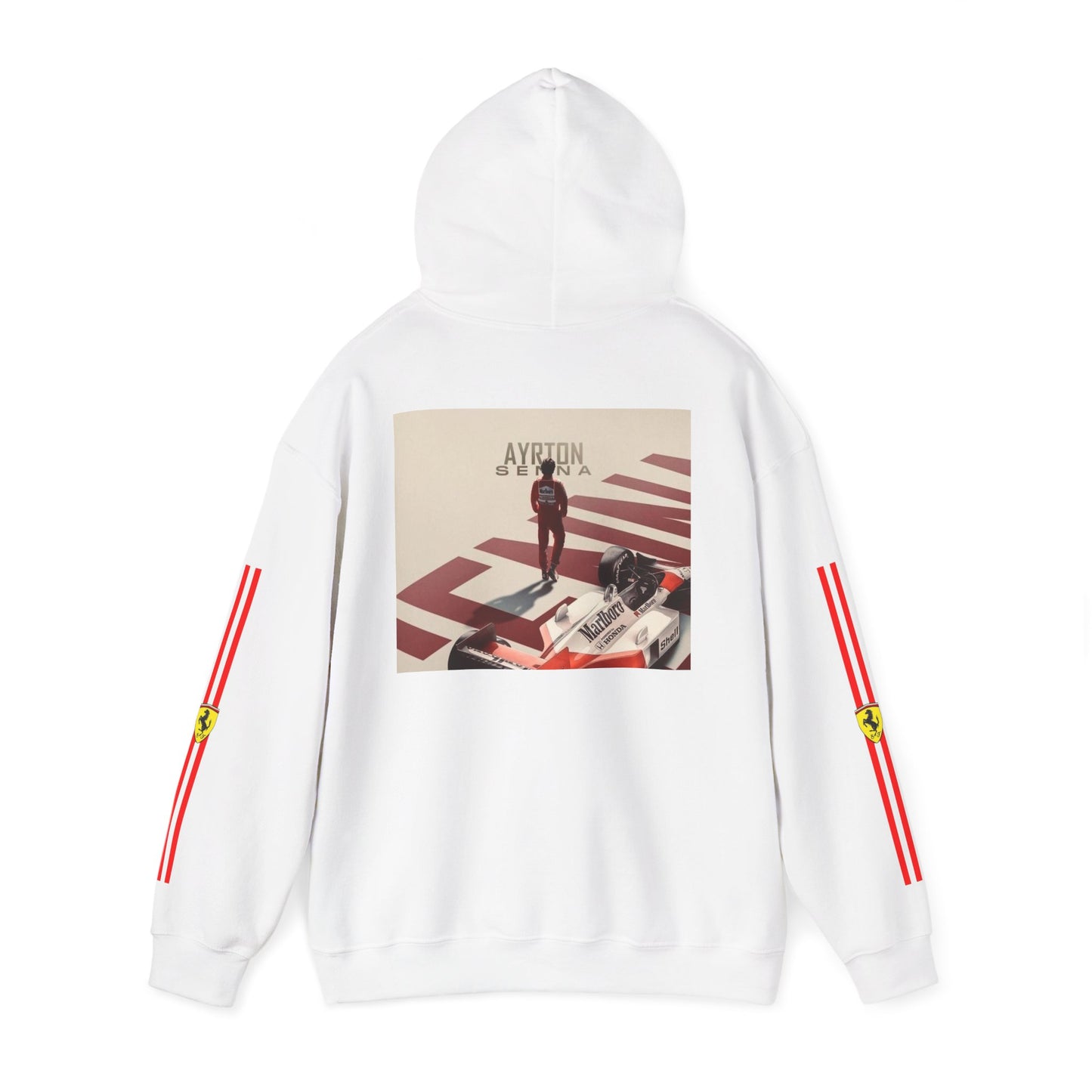 Ferrari Racing Hoodie – Prancing Horse & Ayrton Senna Retro F1 Graphic