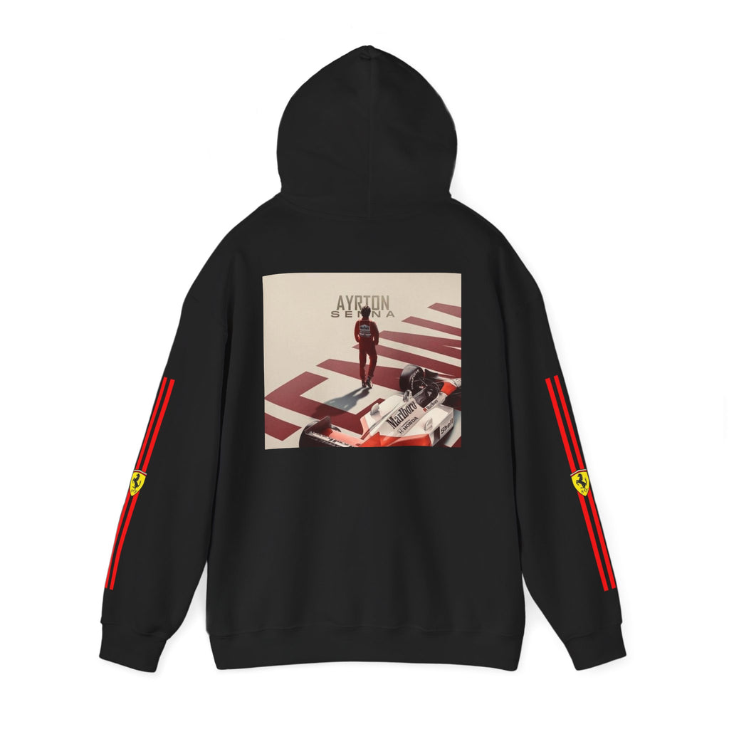 Ferrari Racing Hoodie – Prancing Horse & Ayrton Senna Retro F1 Graphic