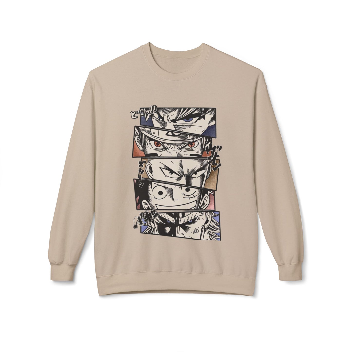 Anime Eyes Crewneck Sweatshirt — Split-Panel Manga Character Faces