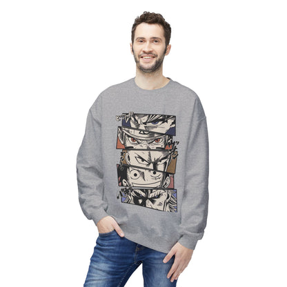 Anime Eyes Crewneck Sweatshirt — Split-Panel Manga Character Faces