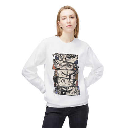 Anime Eyes Crewneck Sweatshirt — Split-Panel Manga Character Faces
