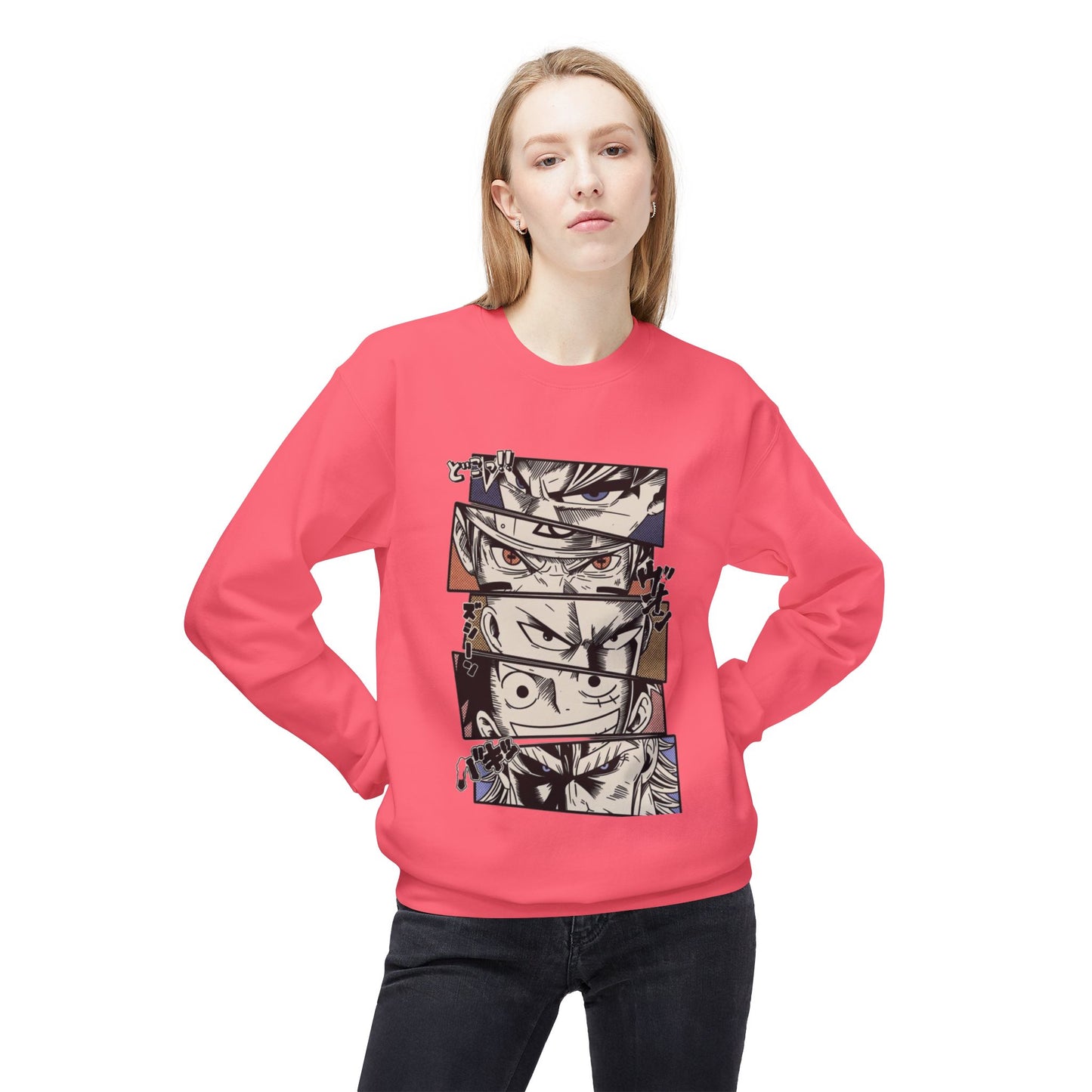Anime Eyes Crewneck Sweatshirt — Split-Panel Manga Character Faces