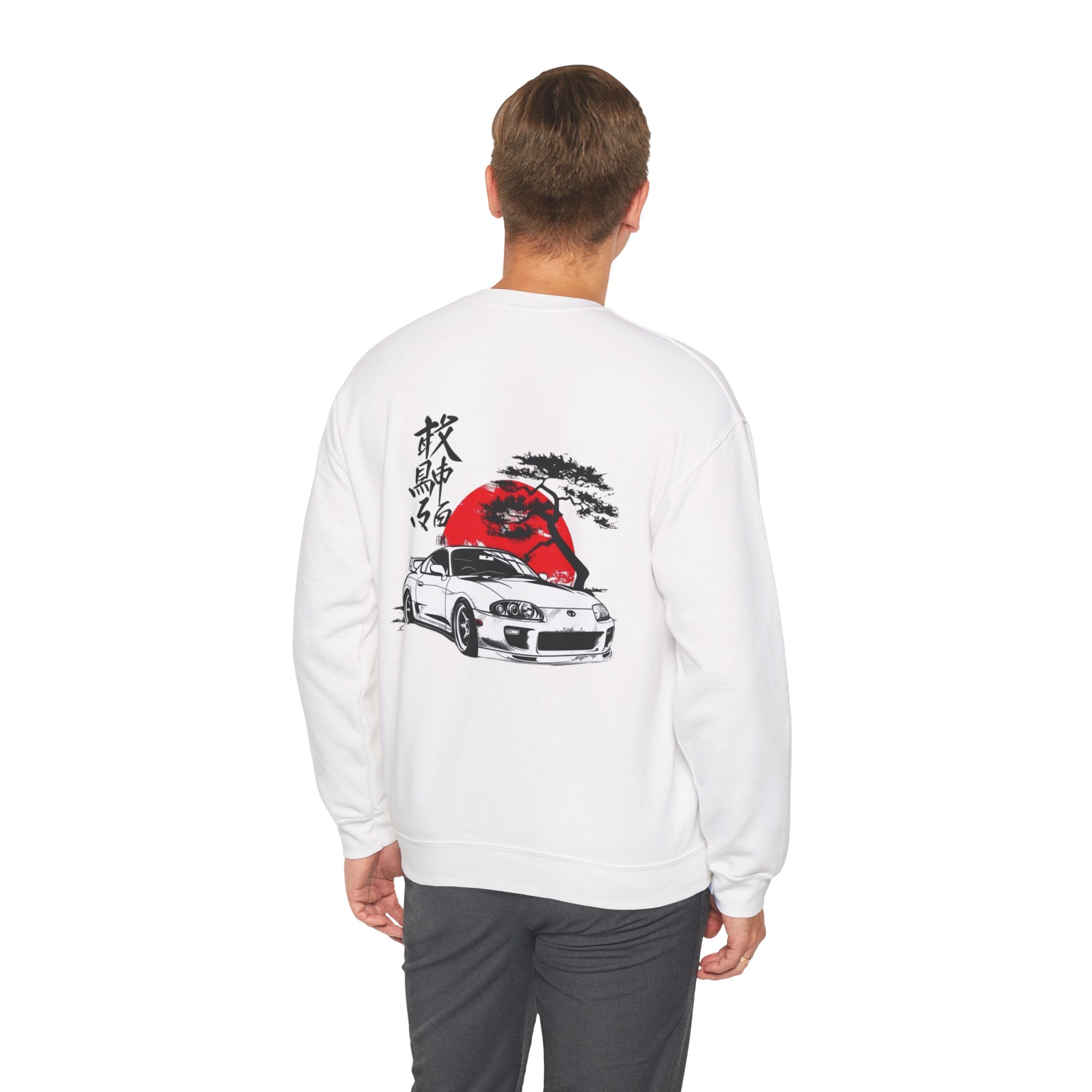 JDM Supra Crewneck Sweatshirt — Rising Sun & Kanji Sports Car Graphic