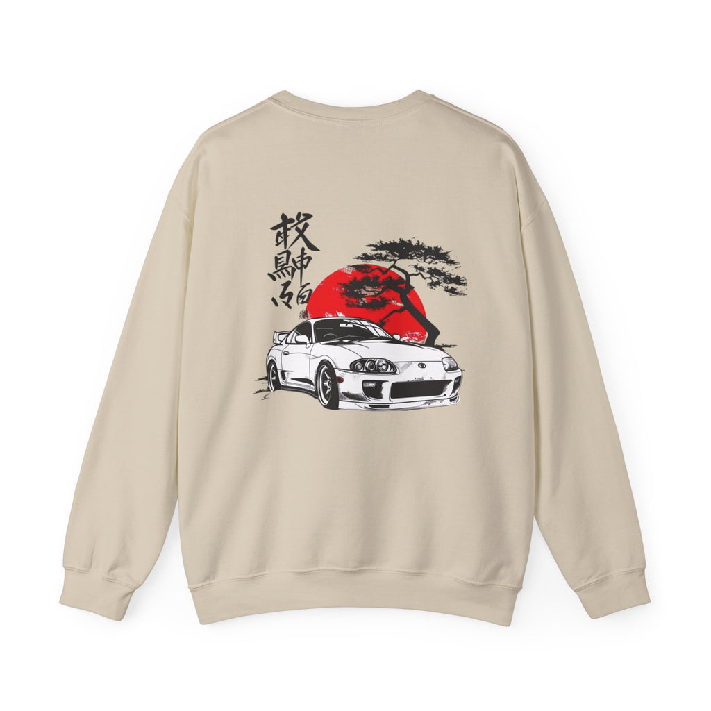 JDM Supra Crewneck Sweatshirt — Rising Sun & Kanji Sports Car Graphic