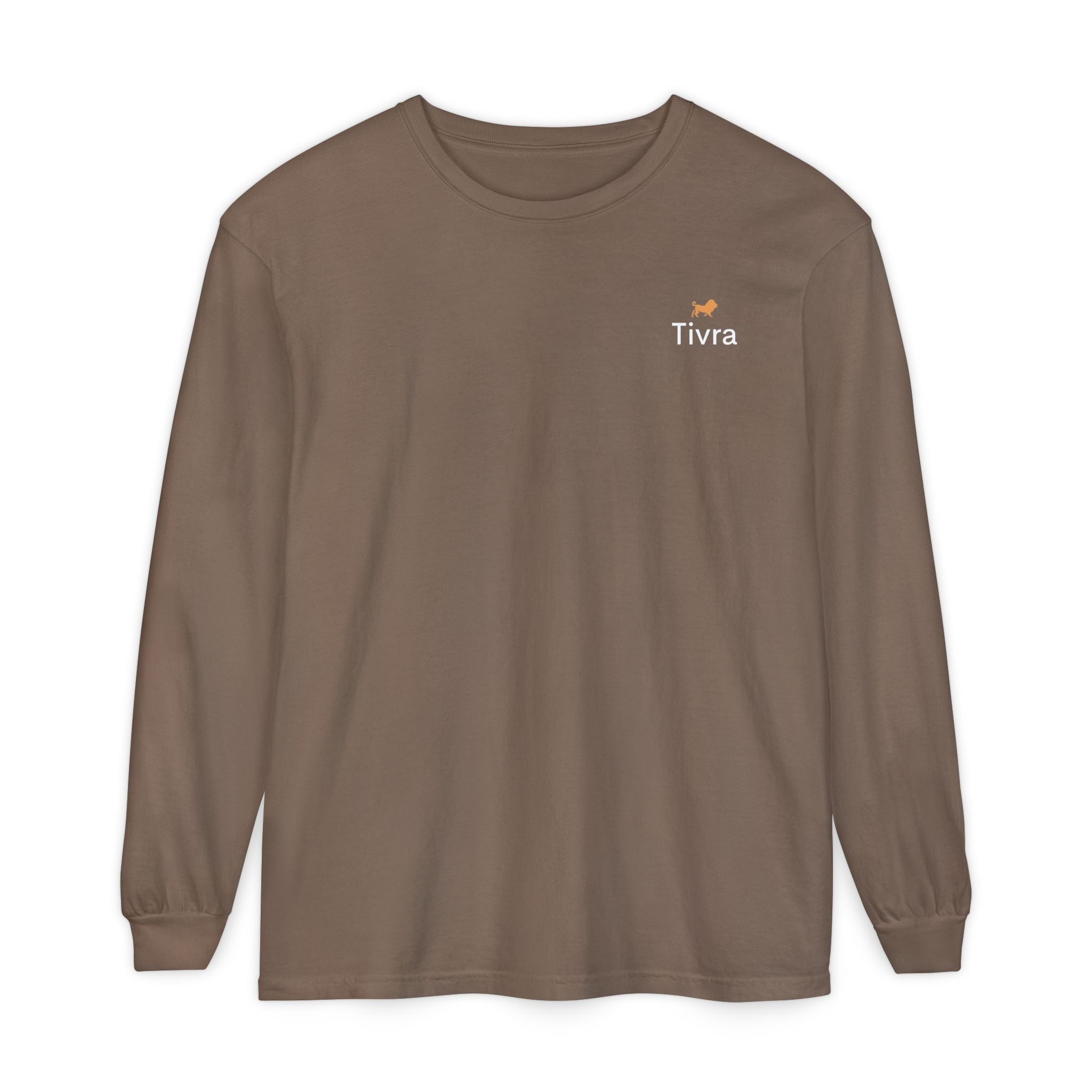Minimalist White Long Sleeve T-Shirt with Tiny Orange Dog Embroidery
