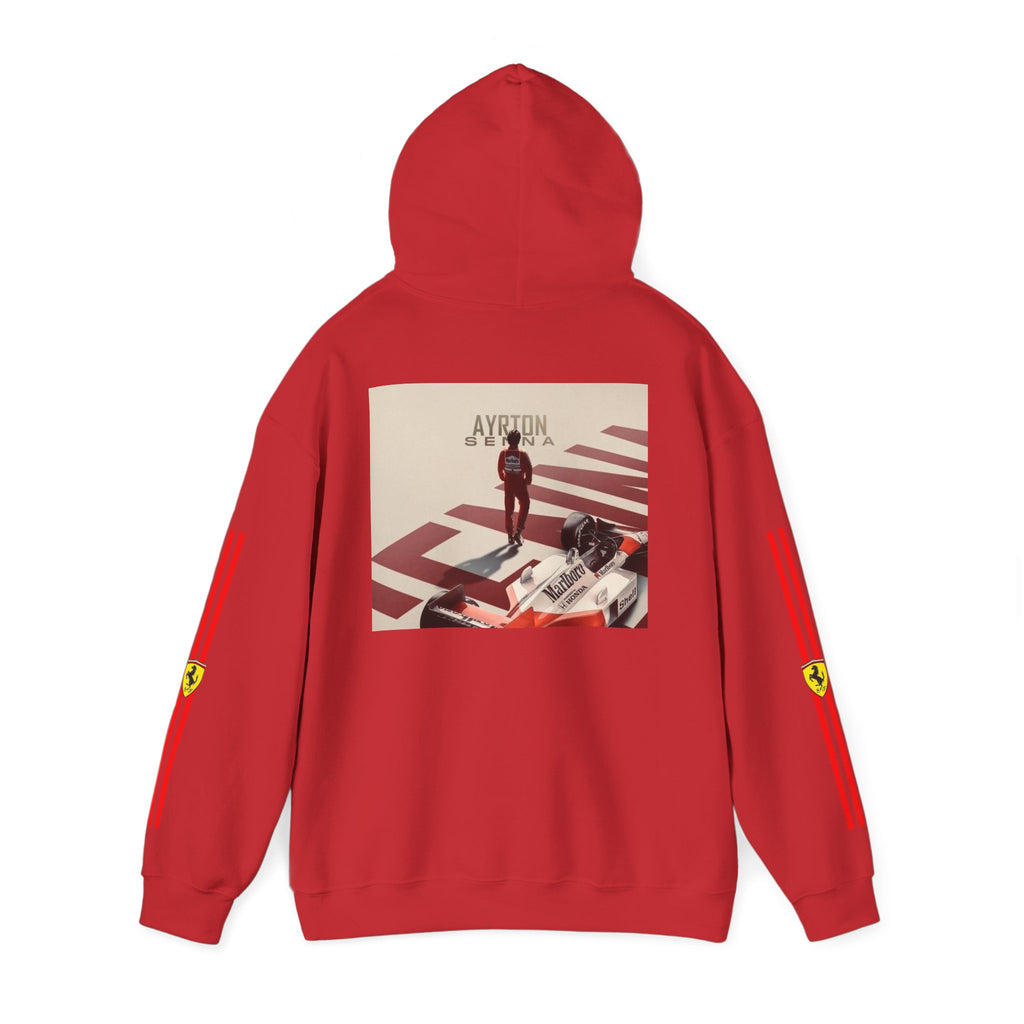 Ferrari Racing Hoodie – Prancing Horse & Ayrton Senna Retro F1 Graphic