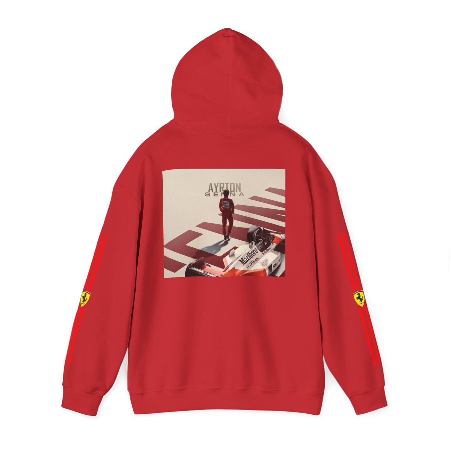 Ferrari Racing Hoodie – Prancing Horse & Ayrton Senna Retro F1 Graphic