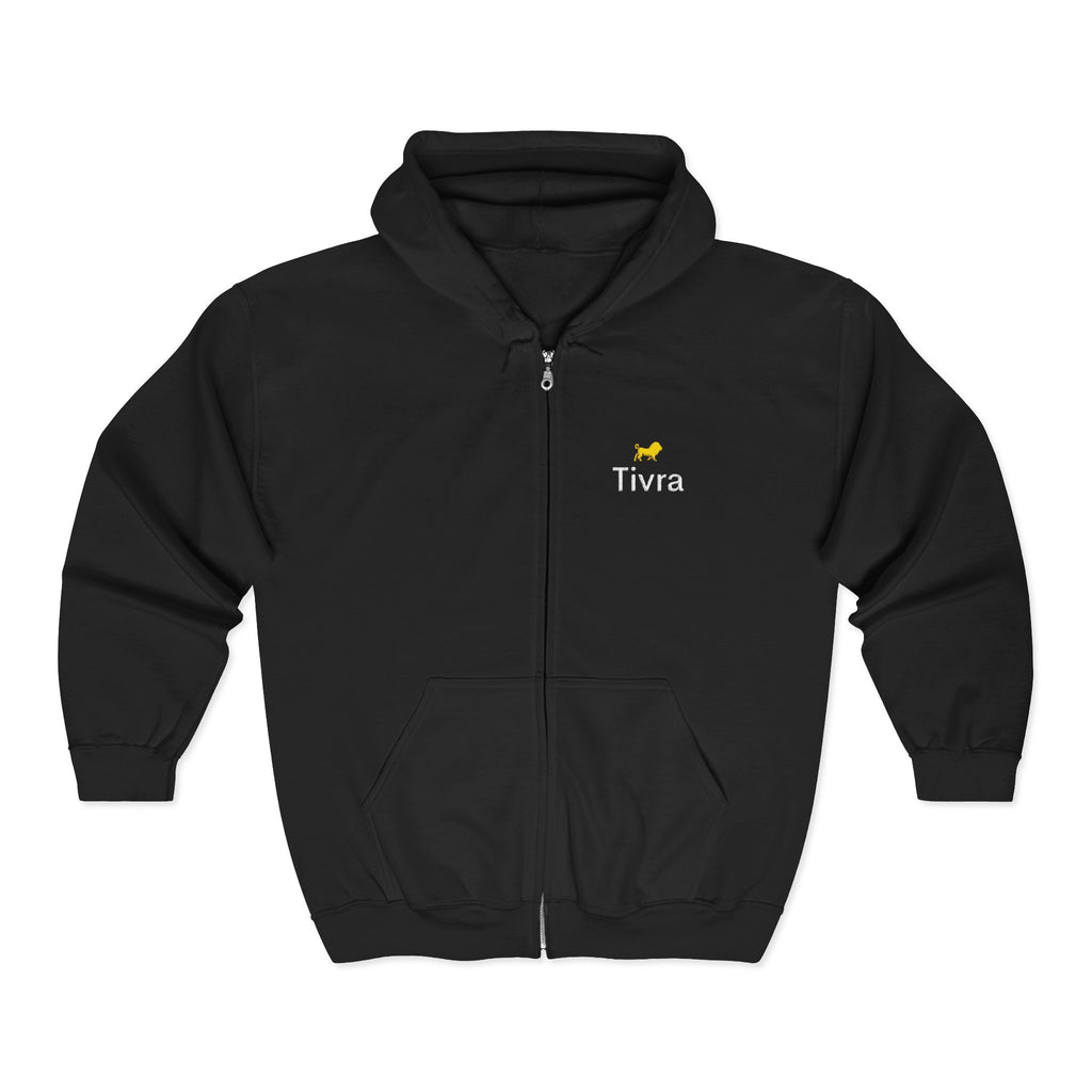 Tivra Logo Zip Hoodie — Black Full‑Zip Sweatshirt with Small Chest Emblem