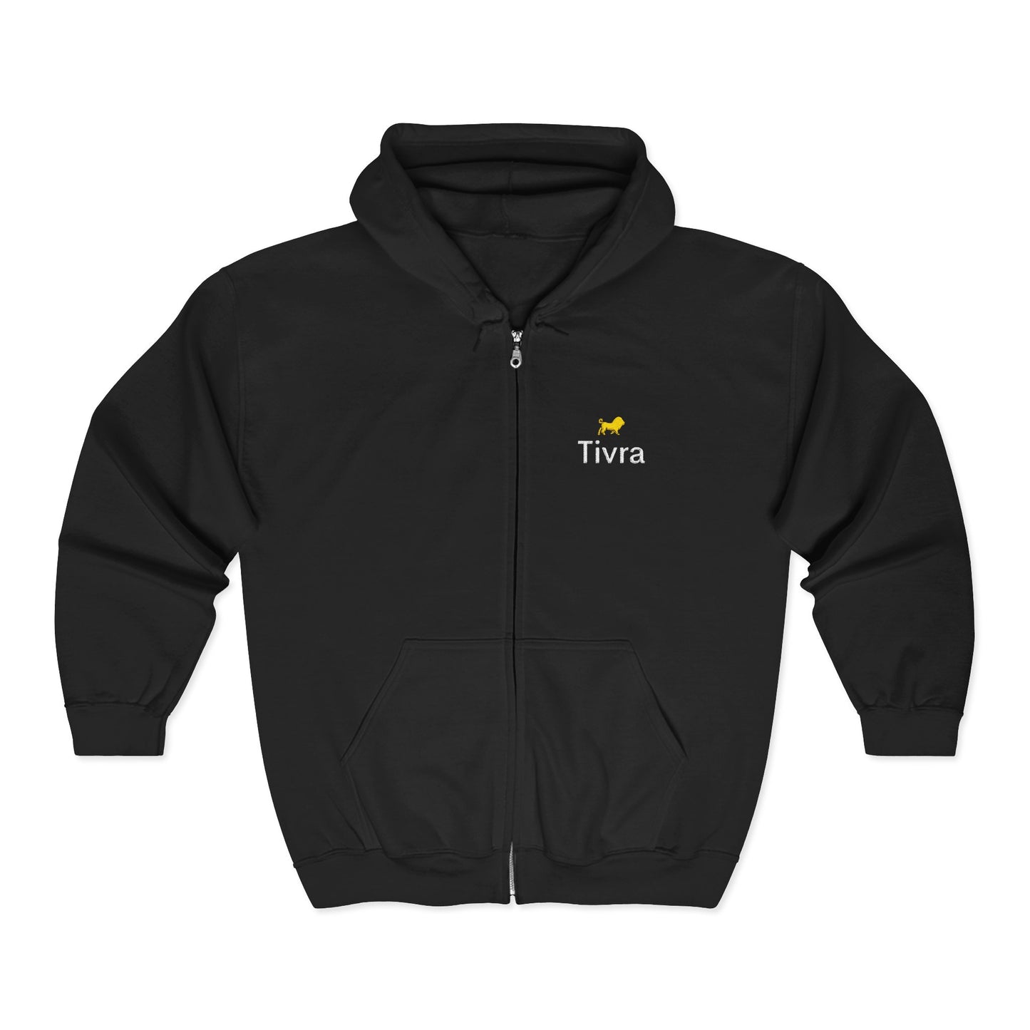 Tivra Logo Zip Hoodie — Black Full‑Zip Sweatshirt with Small Chest Emblem
