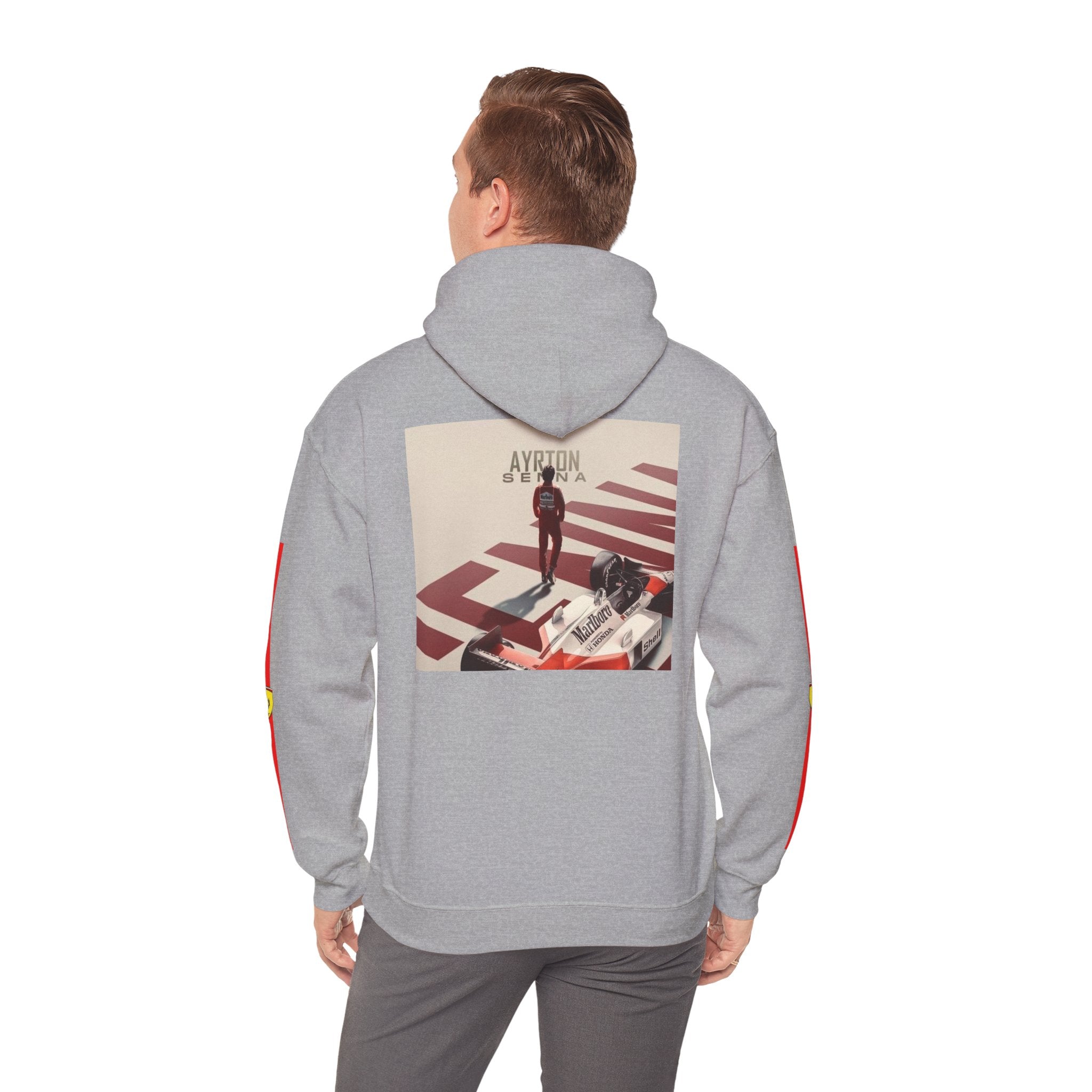 Ferrari Racing Hoodie – Prancing Horse & Ayrton Senna Retro F1 Graphic