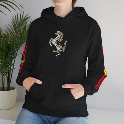 Ferrari Racing Hoodie – Prancing Horse & Ayrton Senna Retro F1 Graphic