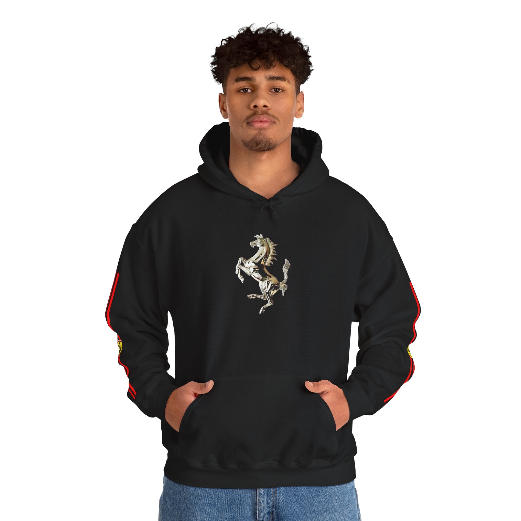 Ferrari Racing Hoodie – Prancing Horse & Ayrton Senna Retro F1 Graphic