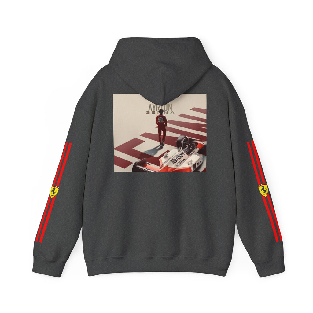 Ferrari Racing Hoodie – Prancing Horse & Ayrton Senna Retro F1 Graphic