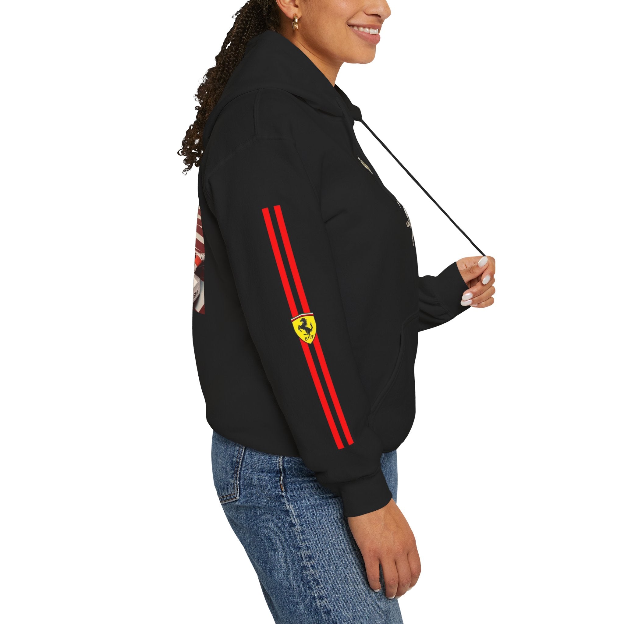 Ferrari Racing Hoodie – Prancing Horse & Ayrton Senna Retro F1 Graphic