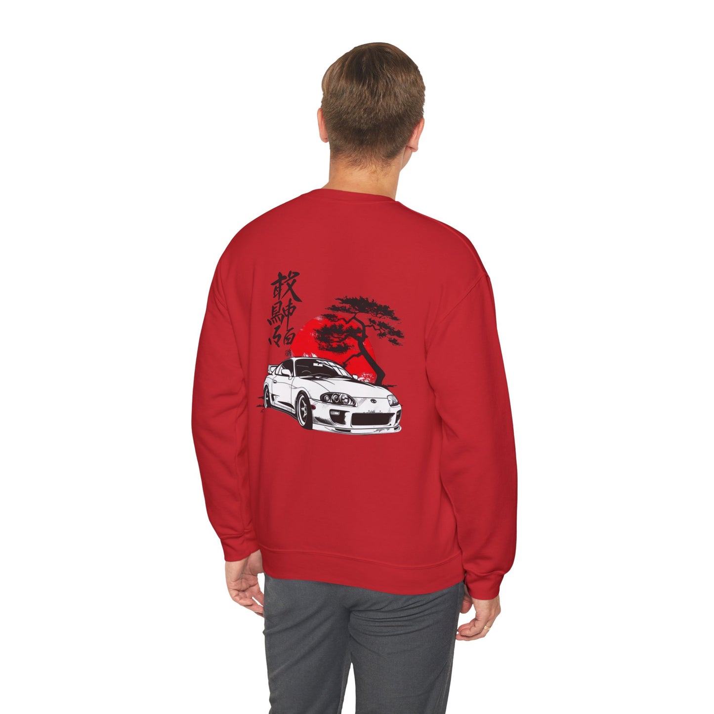 JDM Supra Crewneck Sweatshirt — Rising Sun & Kanji Sports Car Graphic