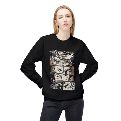 Anime Eyes Crewneck Sweatshirt — Split-Panel Manga Character Faces