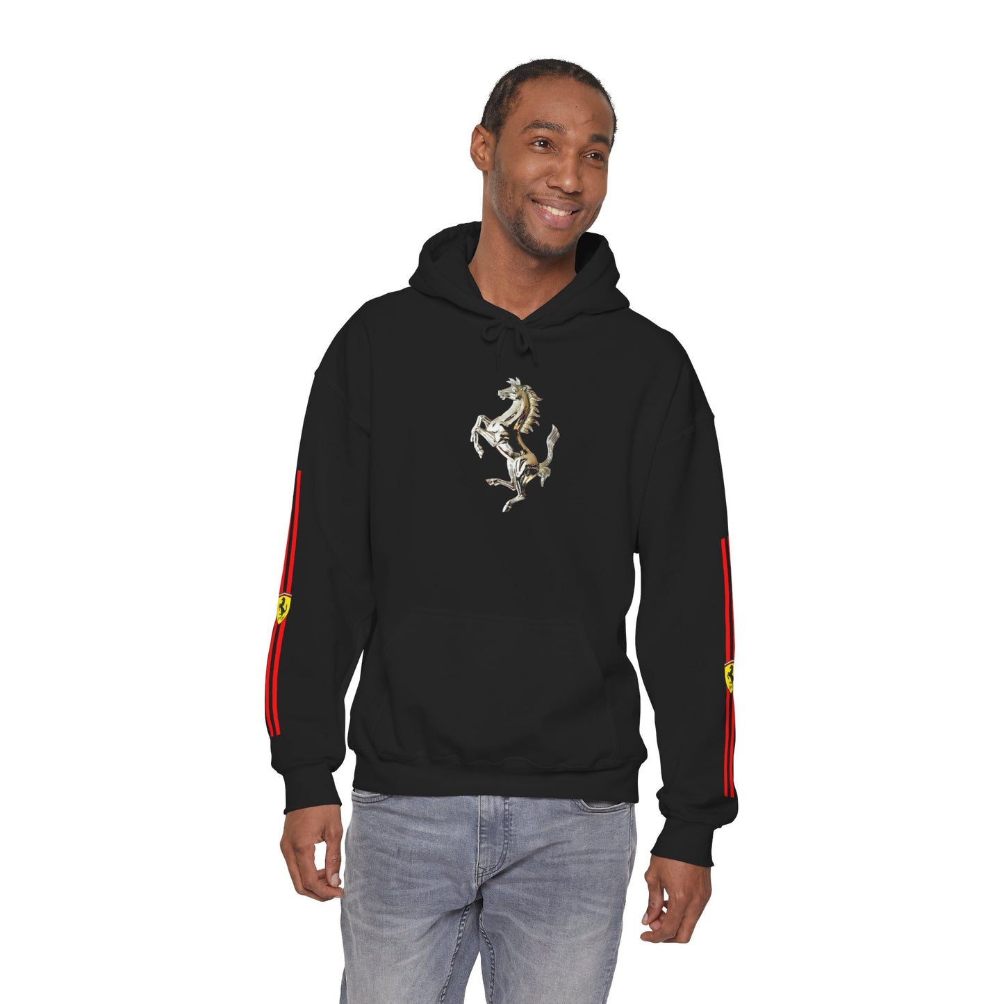 Ferrari Racing Hoodie – Prancing Horse & Ayrton Senna Retro F1 Graphic