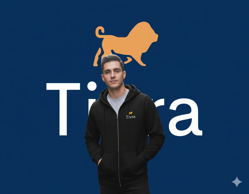 Tivra Logo Zip Hoodie — Black Full‑Zip Sweatshirt with Small Chest Emblem