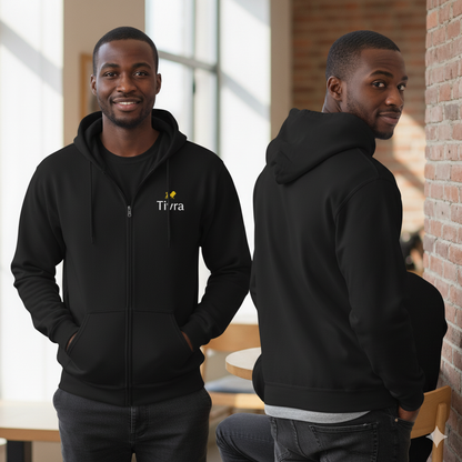 Tivra Logo Zip Hoodie — Black Full‑Zip Sweatshirt with Small Chest Emblem