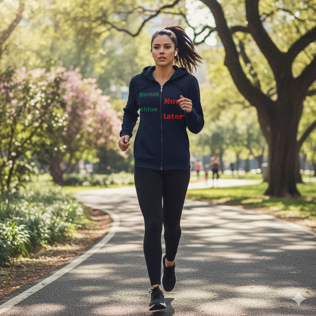 Motivational Zip Hoodie — "Sweat Now Shine Later" Fitness Full-Zip