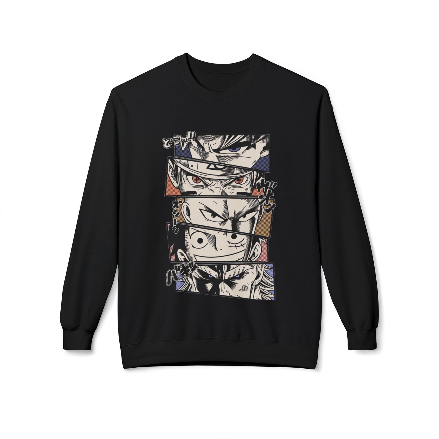 Anime Eyes Crewneck Sweatshirt — Split-Panel Manga Character Faces