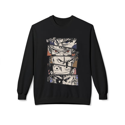 Anime Eyes Crewneck Sweatshirt — Split-Panel Manga Character Faces