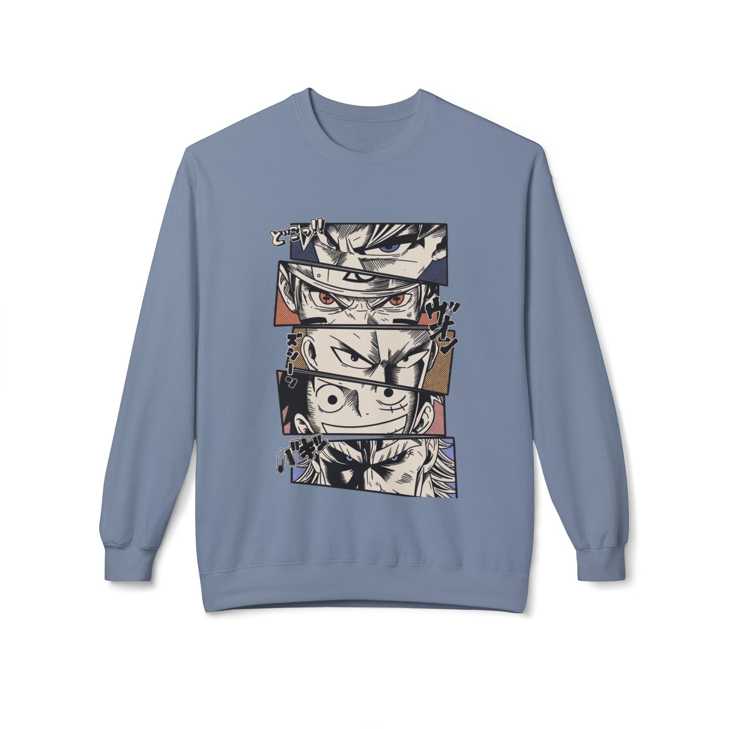 Anime Eyes Crewneck Sweatshirt — Split-Panel Manga Character Faces