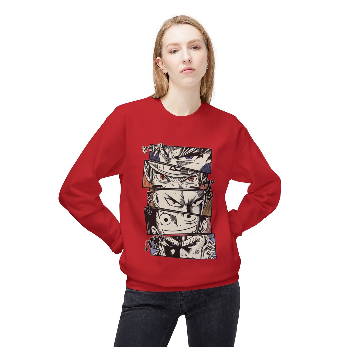 Anime Eyes Crewneck Sweatshirt — Split-Panel Manga Character Faces