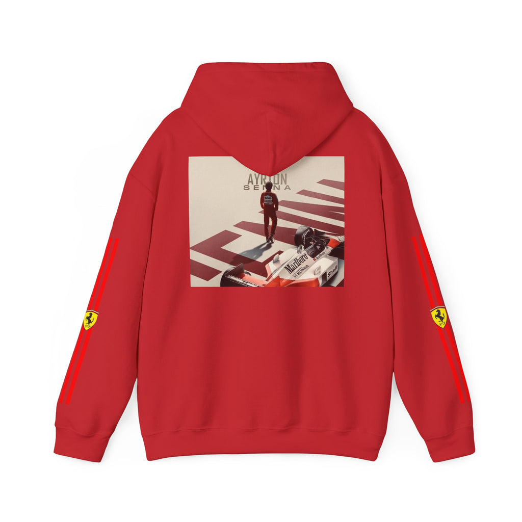 Ferrari Racing Hoodie – Prancing Horse & Ayrton Senna Retro F1 Graphic