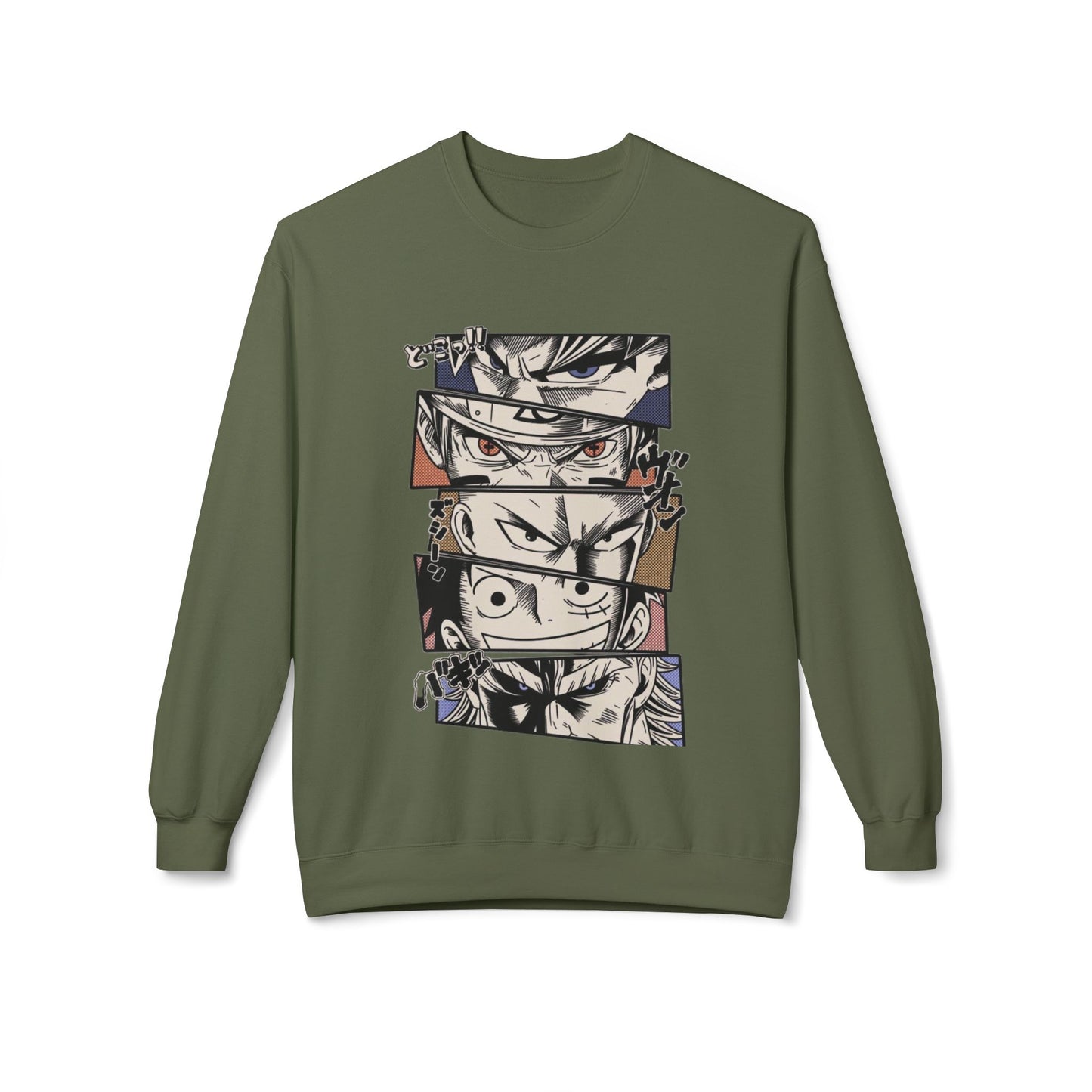 Anime Eyes Crewneck Sweatshirt — Split-Panel Manga Character Faces