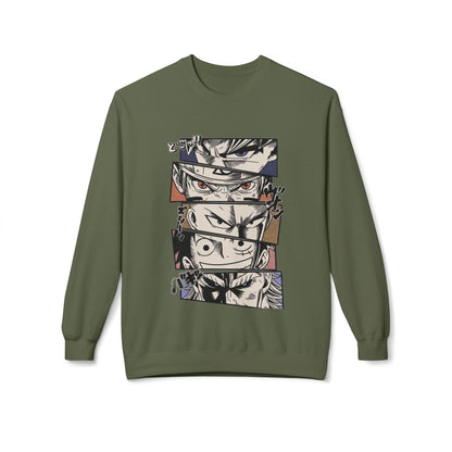 Anime Eyes Crewneck Sweatshirt — Split-Panel Manga Character Faces