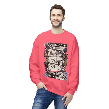 Anime Eyes Crewneck Sweatshirt — Split-Panel Manga Character Faces
