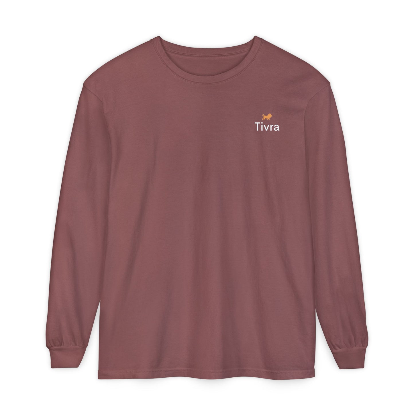 Minimalist White Long Sleeve T-Shirt with Tiny Orange Dog Embroidery