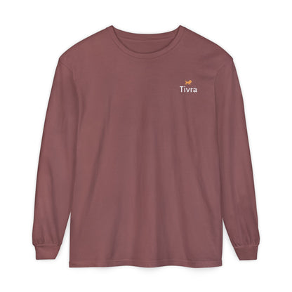 Minimalist White Long Sleeve T-Shirt with Tiny Orange Dog Embroidery