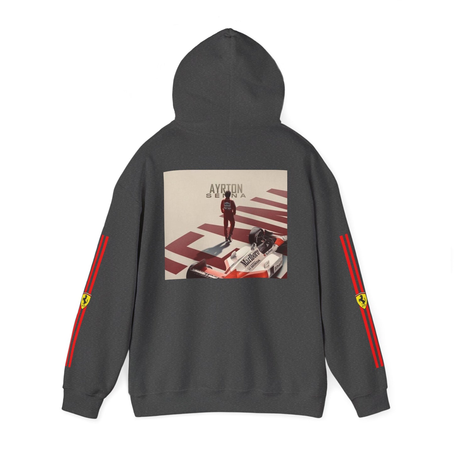 Ferrari Racing Hoodie – Prancing Horse & Ayrton Senna Retro F1 Graphic