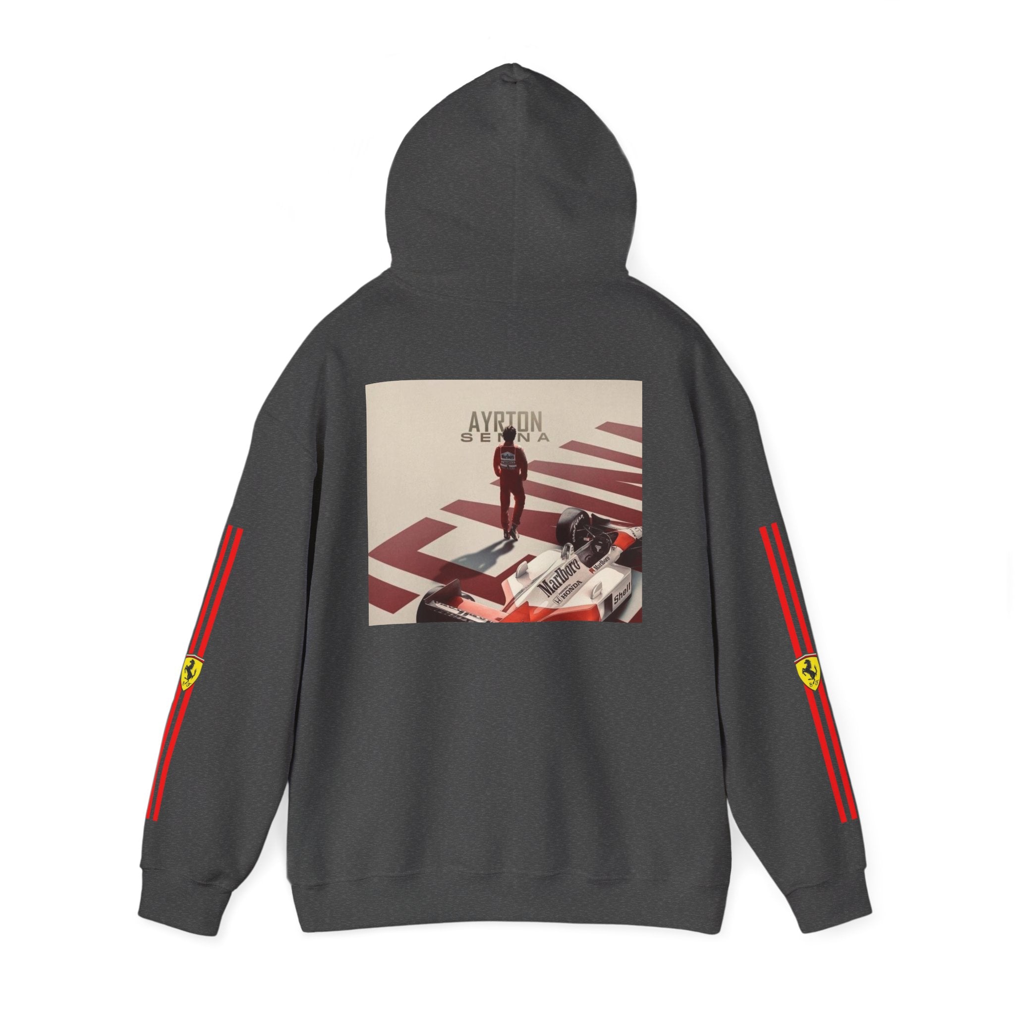 Ferrari Racing Hoodie – Prancing Horse & Ayrton Senna Retro F1 Graphic