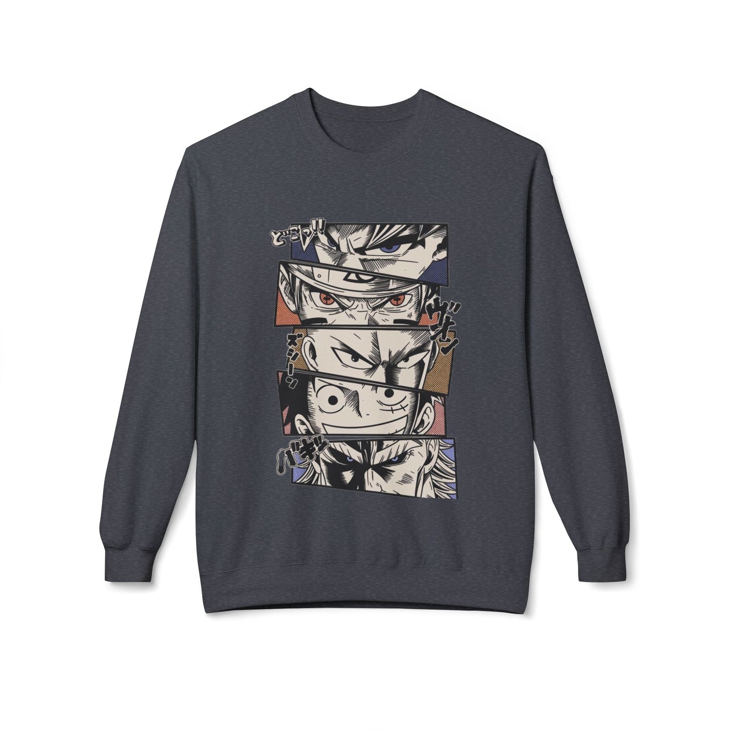 Anime Eyes Crewneck Sweatshirt — Split-Panel Manga Character Faces