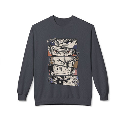 Anime Eyes Crewneck Sweatshirt — Split-Panel Manga Character Faces