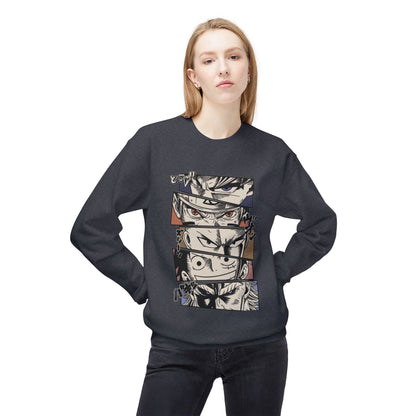 Anime Eyes Crewneck Sweatshirt — Split-Panel Manga Character Faces