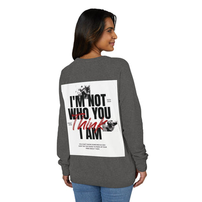 Raglan Crewneck Sweatshirt – “All We Need Is Love” Front & “I’m Not Who You Think I Am” Graphic