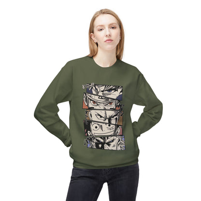Anime Eyes Crewneck Sweatshirt — Split-Panel Manga Character Faces