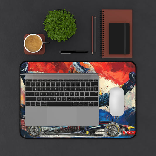 Racing Champion Desk Mat — Vibrant Formula Car & Driver Artwork